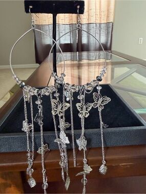 Silver Butterfly Dangle Hoop Earrings - Elegant Women’s Jewelry